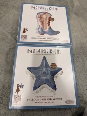 MINNIDIP Fringed Denim Star & Boot Balloon Garland Accents - Blue & Tan